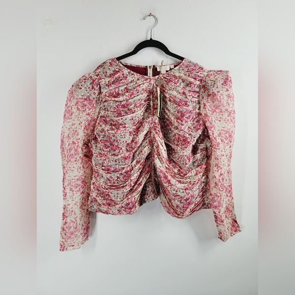 NWT Anthropologie LetMeBe Ruched Floral Blouse, Top 1X - Picture 2 of 7